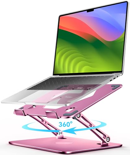 ivoler Adjustable Laptop Stand with 360 Rotating Base, Ergonomic Laptop Stand for Desk, Foldable & Portable Laptop Riser, Suitable for Collaborative Work, Fit MacBook Laptops up to 16 inches[Pink]