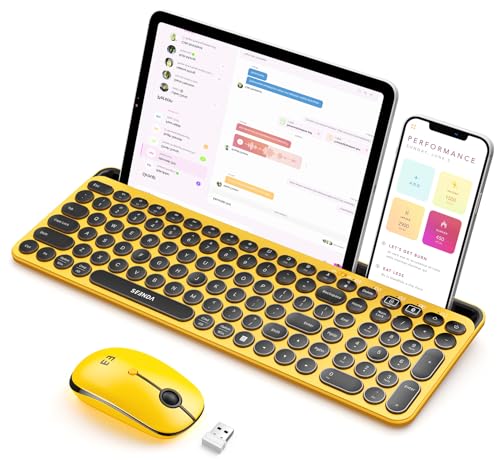 seenda Bluetooth Keyboard and Mouse for iPad, CTU-301 Multi-Device Bluetooth + 2.4G Wireless Keyboard Mouse with Tablet Holder for MacBook/Windows Computer, iOS/Andriod Tablet Phone, Yellow