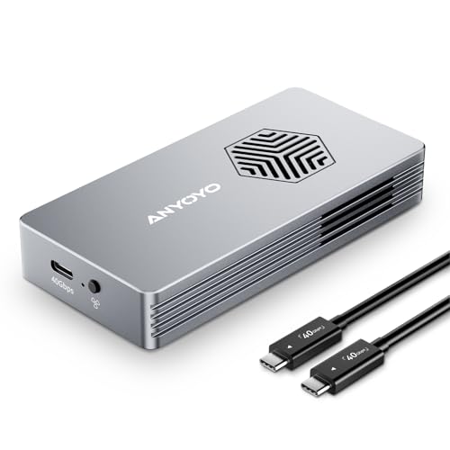 ANYOYO 40Gbps M.2 NVMe SSD Enclosure with Cooling Fan, Aluminium Alloy Enclosure Compatible with Thunderbolt 4/3/USB4, Support M/B+M Key SSD, Tool-Free Installation