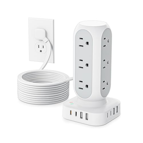 Flat Plug Power Strip Tower 10FT (TenTrend)