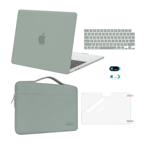 MOSISO Compatible with MacBook Air 13 inch Case 2025 2024 2023 2022 M4 A3240 M3 A3113 M2 A2681, Hard Shell&Sleeve Bag&Keyboard Skin&Webcam Cover&Screen Film for MacBook Air 13.6 inch, Antique Green