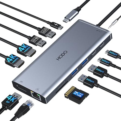 USB C Docking Station Dual Monitor HDMI for Dell HP, Laptop Docking Station 3 Monitors Triple Display USB C Hub Dock to 2 HDMI 4K,DP,Ethernet,6 USB,PD,SD/TF, Audio, USB C Adapter 14 in 1 for Lenovo