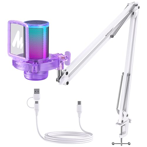 MAONO USB Gaming Microphone with Noise Cancellation, RGB Condenser Microphone for Streaming, Podcasts, Twitch, YouTube, Discord, PC, Computer, Mac, PS4, PS5, DGM20S Purple