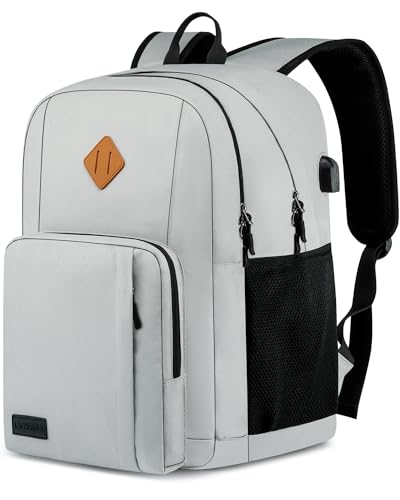 Travel Laptop Backpack, Lightweight Casual School Backpack for Teens, Slim Durable Backpack with USB Charging Port, 17.3 Inch Anti Theft Water Resistant Computer Bag Daypack for Men Women, Grey