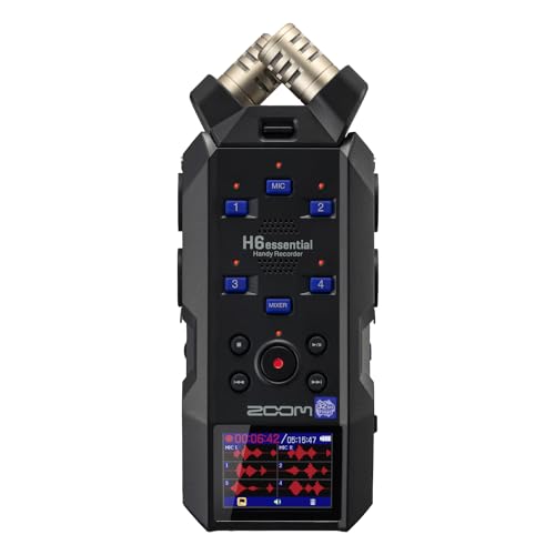 Zoom H6essential with 32-Bit Float, Accessibility, 6-Track Portable Recorder, Stereo Microphones, 4 XLR/TRS Inputs, Records to SD Card, USB Audio Interface, for Musicians, Podcasters, Filmmakers
