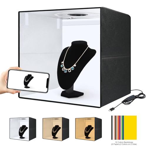 Photo Box 20" x 20" Portable 20W PD Type-C Ring Light Studio Box Quick Install Foldable Portable Studio Kit 12 Color Backgrounds Photography Equipment High CRI 3 Color Temperature