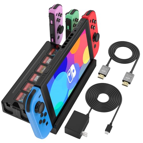 TV Docking Station with Joycon Charging for Switch and Switch OLED,Storable 6 Game Cards/6 TF Cards,Switch Docking Station Support 4K HDMI Adapter Output with HDMI Cable and 15V/2.6A USB-C Charger