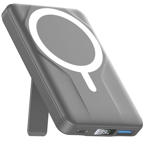 Azmuth Wireless Portable Charger with Stand, Slim 10000mAh Magnetic Power Bank for Magsafe, 22.5W Fast Charging Battery Pack Compatible with iPhone 17/16/15/14/13/12 Series