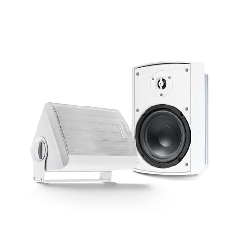 Gemini Sound GHSI-W400BT 4" Outdoor Bluetooth Speakers  Wired Powered IP44 Waterproof Wall Mount Pair, Rust-Proof Aluminum Grills, Expandable to 16 Speakers, Compact Full-Range Stereo (White)