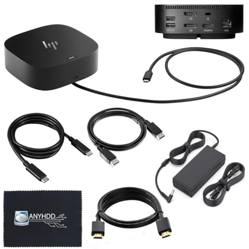 HP Docking Station for Laptop Dual Monitor and Charging Bundle - HP USB-C G5 Dock 5TW10AA / 5TW10UT / 5TW10AA#ABB with 120W Adapter, HDMI, DisplayPort, USB-C Cables & Microfiber Cleaning Cloth