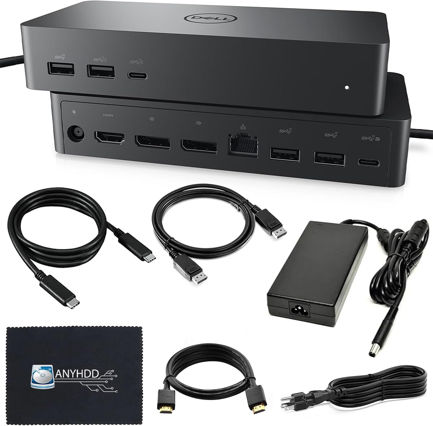 UD22 Dell Docking Station Dual Monitor Bundle Universal Docking Station for Dell Laptop Docking Station with 130W AC Adapter + HDMI Cable + DisplayPort Cable + USB-C Cable + Microfiber Cloth