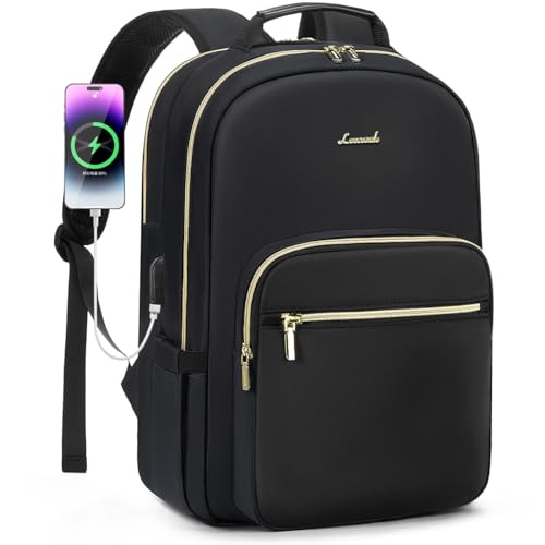 LOVEVOOK Laptop Backpack for Women 17.3 inch,Cute Womens Travel Backpack Purse,Professional Laptop Computer Bag,Waterproof Work Business College Teacher Bags Carry on Backpack with USB Port,Black-2