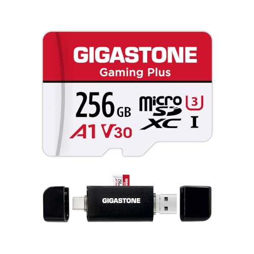 GIGASTONE 256GB Micro SD Card with USB Type C Card Reader, Gaming Plus, MicroSDXC Memory Card for Nintendo-Switch 1, 4K Video Recording, UHS-I A1 U3 V30 C10, up to 100MB/s, with Adapter