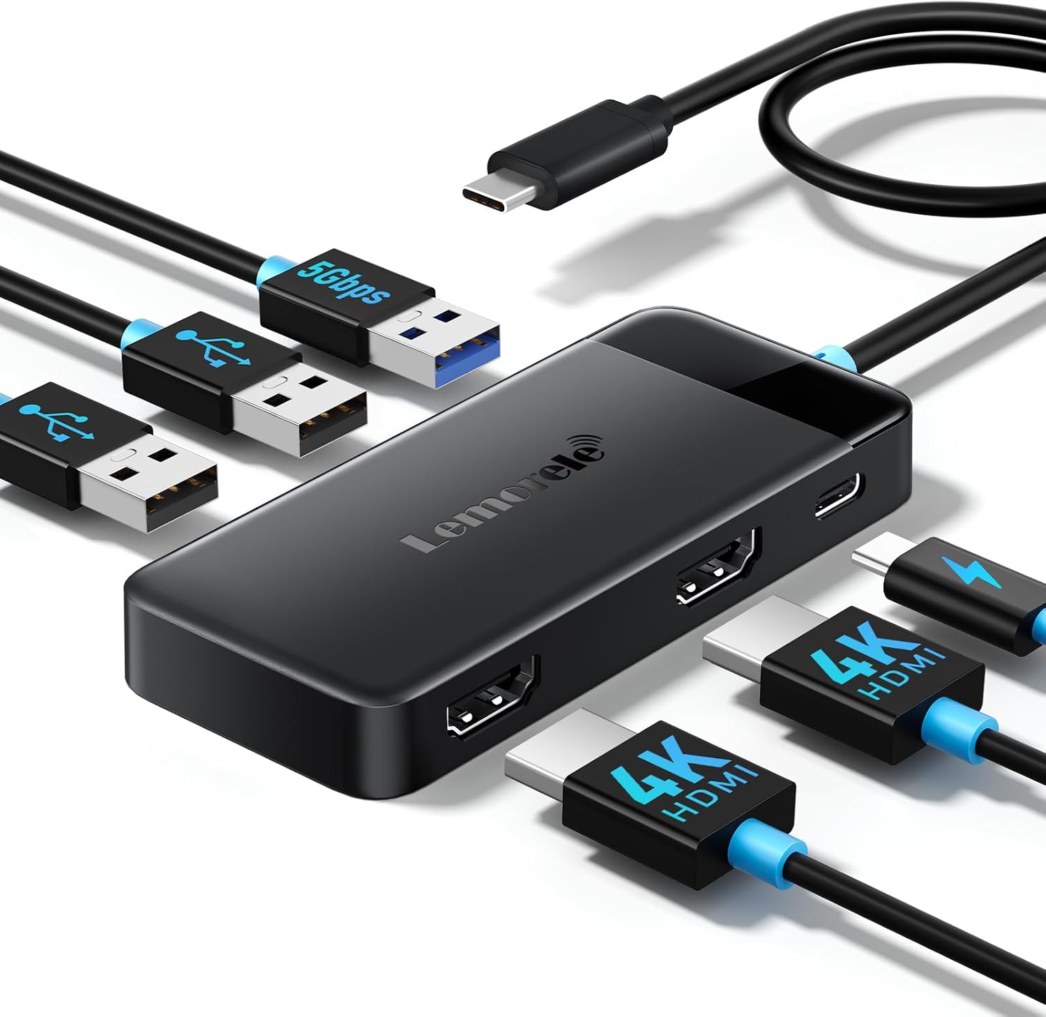 Lemorele Docking Station Dual Monitor, 6 in 1 USB C Hub Multiport Adapter w/2 HDMI 4K, 5Gbps USB3.0 & 2 USB2.0, 100W PD - Lemorele