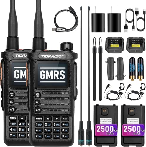 (2nd Gen) TIDRADIO TD-H8 GMRS Radio,Wireless Programming,5 Watts Long Range Portable Two Way Radio,Rechargerable Walkie Talkies with Earpiece & 2500mAh USB-C Battery,NOAA Weather Receiver (2Pack)