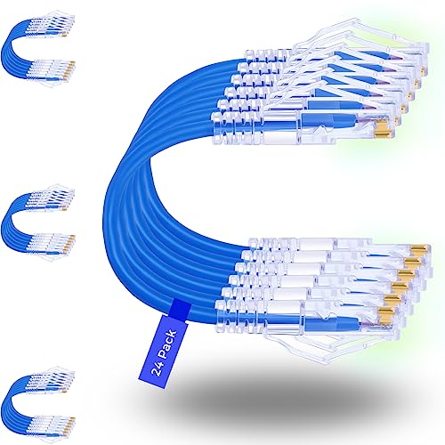 Rapink Patch Cables Cat6/ Cat6a 14ft (24 Pack) Slim, Cat6a Ethernet Patch Cable 10G Support, Snagless Cat 6 Patch Cable for Patch Panel to Switch, Flexiable Cat6 Ethernet Cable Blue