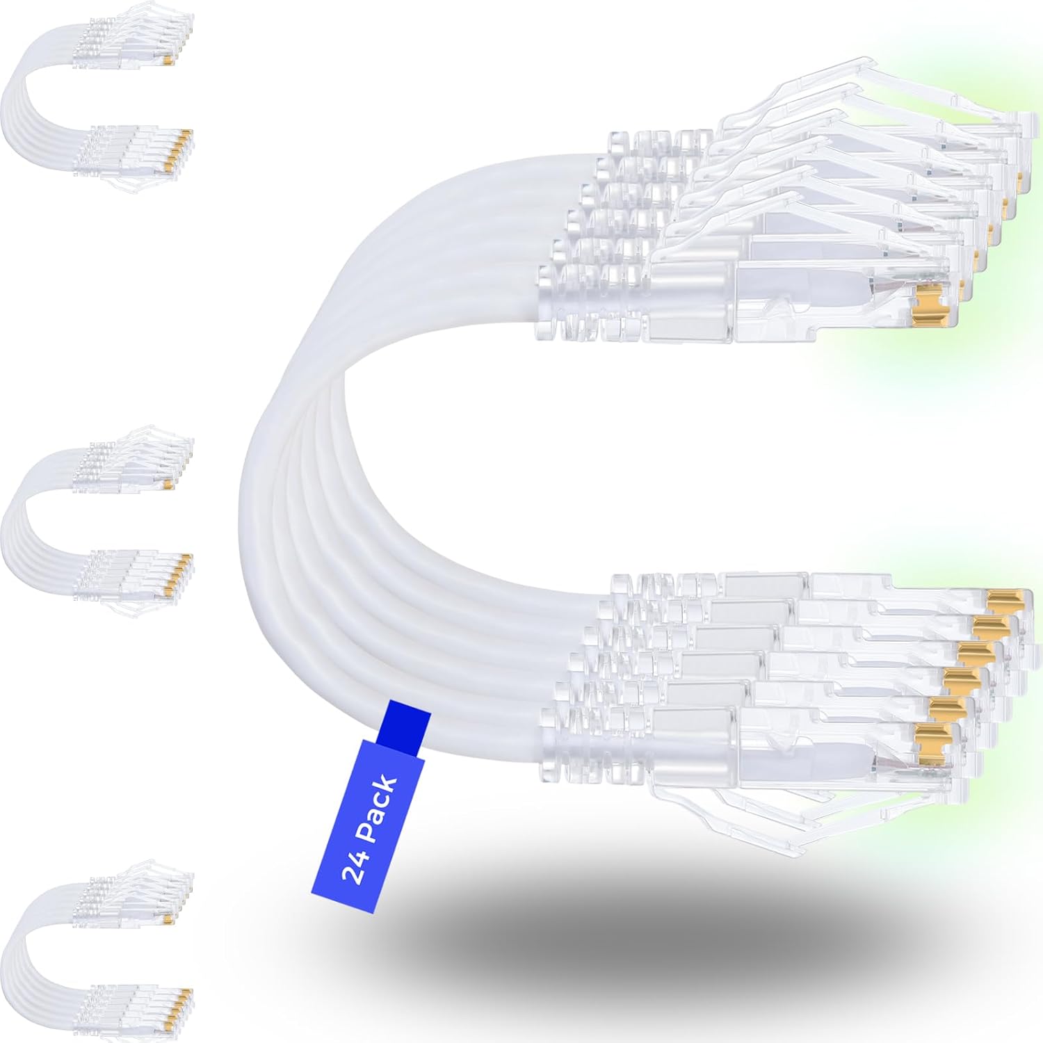 Rapink Patch Cables Cat6/ Cat6a 14ft (24 Pack) Slim, Cat6a Ethernet Patch Cable 10G Support, Snagless Cat 6 Patch Cable for Patch Panel to Switch, Flexiable Cat6 Ethernet Cable White
