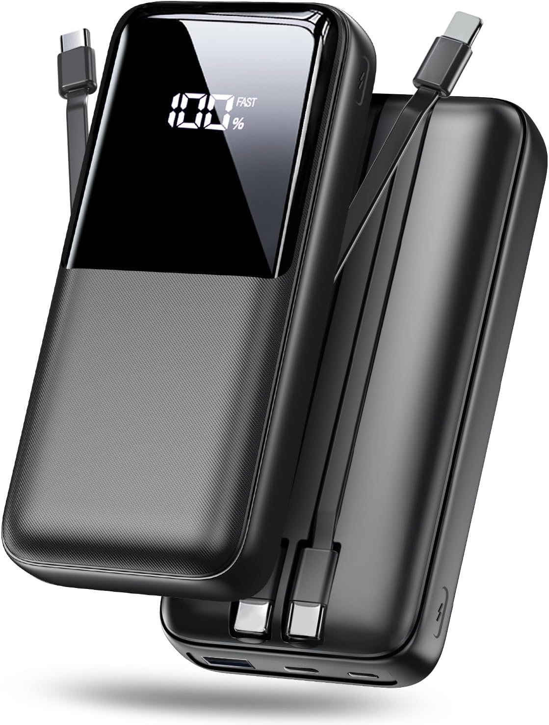 Portable Charger Power Bank - 36800mAh Fast Charging Powerbank Battery Pack with Built in USB-C(22.5W) and iOS(20W) Output Cable Compatible with iPhone Android Samsung etc (1 Pack, Black)