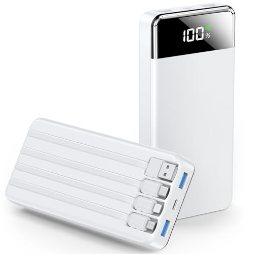 SABANI Portable Charger 35000mAh Power Bank - Portable Battery with 4 Built in Cables, 22.5W Fast Charging Battery Pack Compatible with iPhone 16 15 14 13 Samsung Android Phone etc (1 Pack, White)