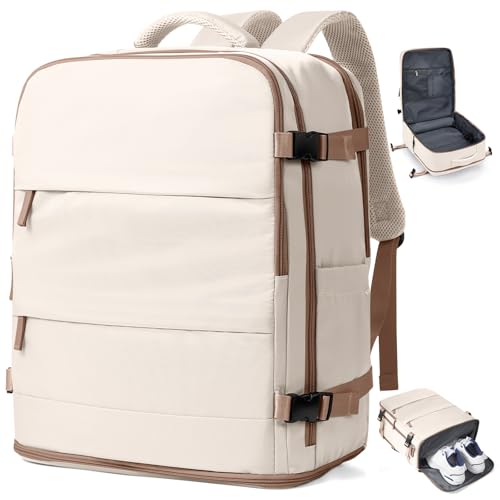coowoz Travel Backpack Carry On for Women Man Gym Backpacks with Laptop Compartment Mochila de Viaje Teacher Personal Item Backpack Rucksack Airplane Accessories Must Haves Beige Brown