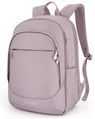 LIGHT FLIGHT Travel Laptop Backpack Women, 15.6 Inch Laptop Backpack with USB Charging Hole, Water Resistant College Bookbag, Black Computer Backpacks for Work, Grayish Pink...