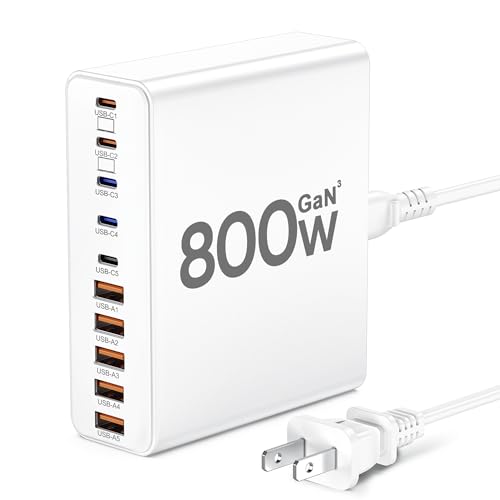 420W USB C Charger Block,10-Port Charging Station GaN Fast Charging Type C & USB A Wall Charger Adapter for MacBook Pro/Air,iPhone,iPad,Dell XPS,Samsung Galaxy(White)