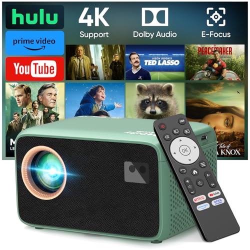 Electric Focus4K Projector with WiFi and Bluetooth, TMY Portable Projector with Zoom Function, Movie Projector for Phone/TV Stick/HDMI/USB/Laptop/DVD/PS5, Mini Projector for Bedroom or Outdoor