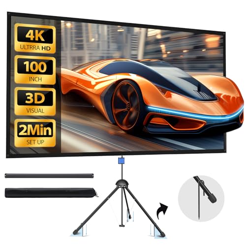 Projector Screen with Stand - 100" Indoor/Outdoor 16:9, 4K HD PVC Screen with 1.5 Gain, 2IN1 for Backyard Theater & Wall Hanging, Includes Carry Bag