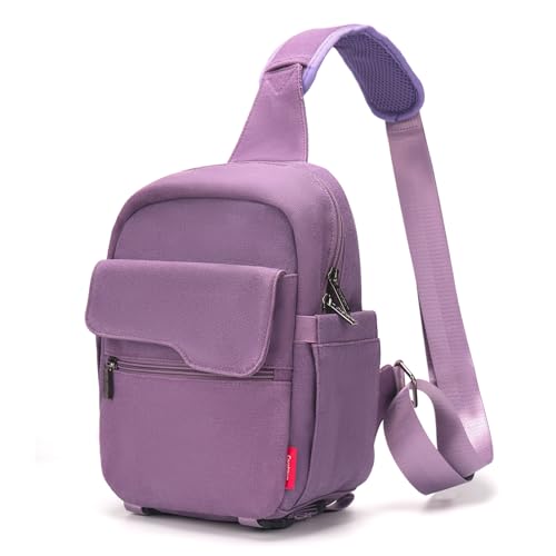 Cwatcun Camera Sling Bag Compact Large Camera Case, Waterproof Canvas Crossbody Camera Bag with Rain Cover, Travel Photography Bag for Canon Nikon Sony Fuji DSLR/SLR/Mirrorless Cameras, Lens, Purple