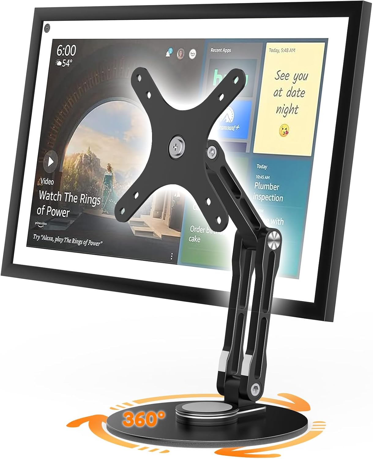 Swivel and Tilt Stand for Echo Show 15 (Gen 1, Gen 2), Portable Monitor Stand, Adjustable Angle and Height with 360 Rotation Bases, Switching Between Landscape and Portrait Screens (Black)