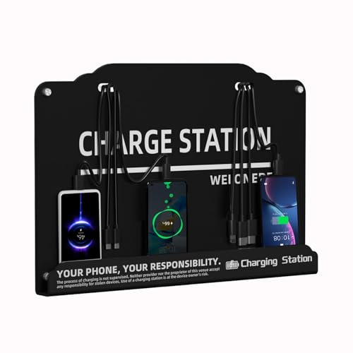 Wall Mounted Cell Phone Charging Station Mobile Phone Charging Station | Fast Charging 8 Device | Compatible with iphone ipad Smartphone Tablets Port | Great for Offices Hotel Hospital Airport (Black)