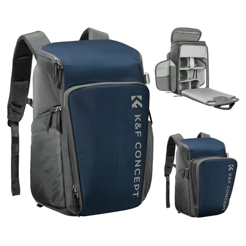 K&F Concept Camera bags Waterproof 25L Large Capacity Camera Case with Raincover Camera Case 15.6 Inch Laptop Compartment Compatible with Canon/Nikon/Sony/DJI Mavic Drone Travel Camera Backpack
