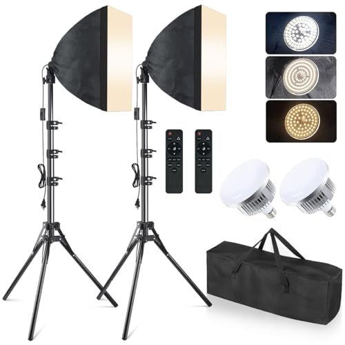 MOUNTDOG Softbox Lighting Kit, 2X 16'' x 16'' Photography Softbox Lighting with 2pcs 85W E27 Socket LED Bulbs and Remote Studio Light for Portrait Product Fashion Photography
