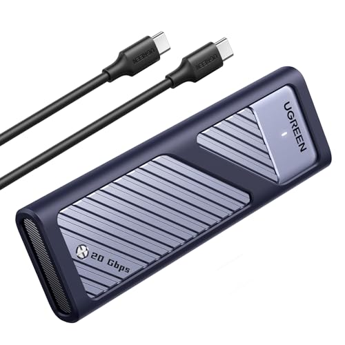 UGREEN 20Gbps M.2 NVMe SATA SSD Enclosure Compatible with 10Gbps USB C External M.2 Enclosure USB 3.2 Gen2 Support UASP Trim for M/B+M Key NVMe and SATA SSD in Size of 2230/2242/2260/2280