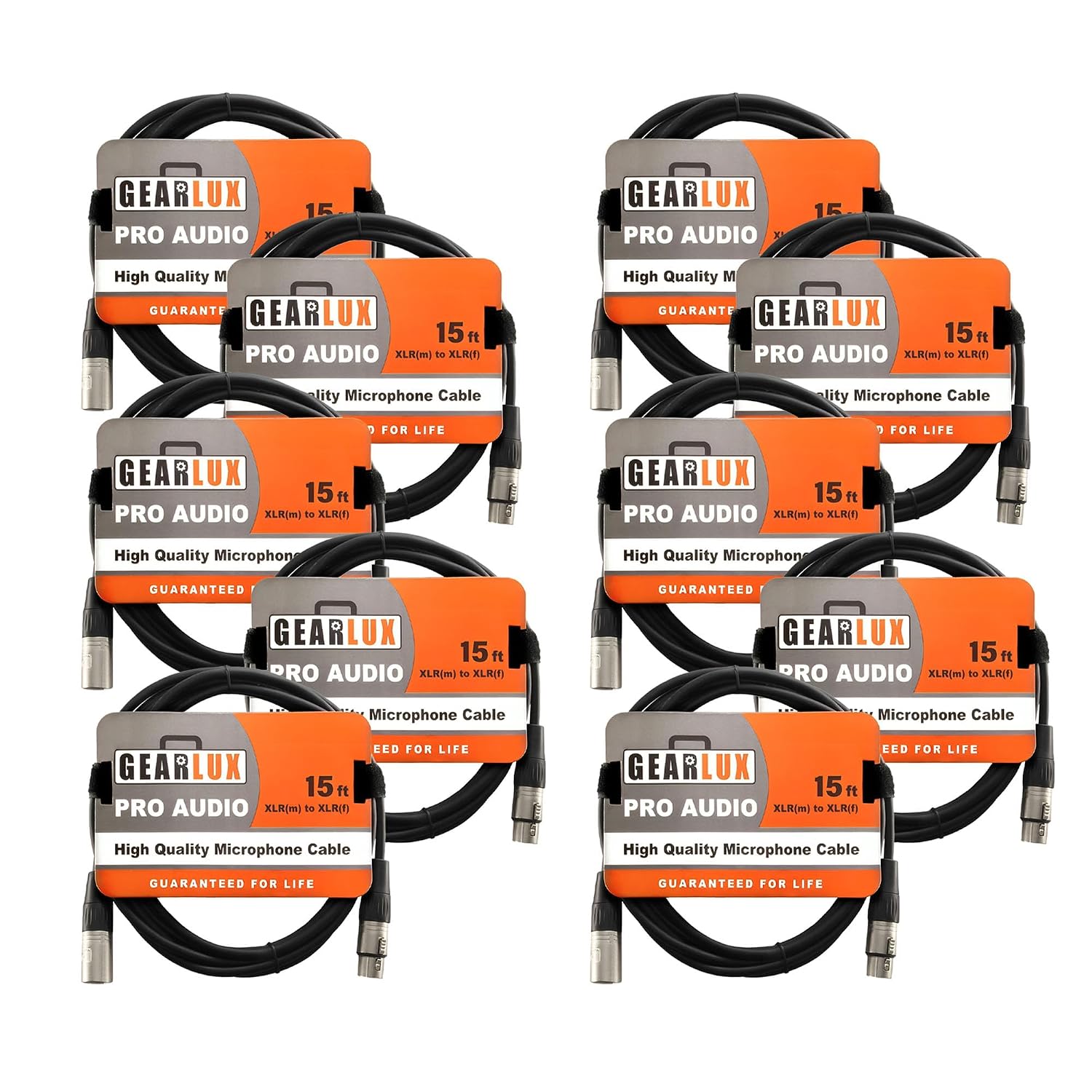 Gearlux XLR Microphone Cable 15ft - 10 Pack