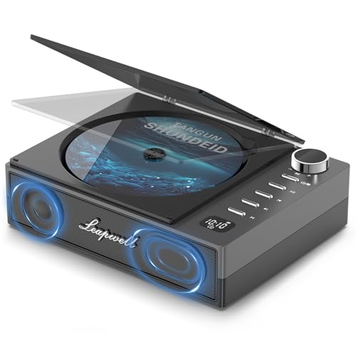 CD Player Portable, Leapwell Portable CD Player with Speakers Bluetooth Rechargeable, Small Compact Retro CD Players for Home, Personal Desktop CD Player with USB FM Black