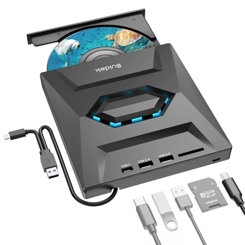 External CD DVD Drive for Laptop, USB C Portable CD/DVD +/-RW Burner DVD Player with SD Card Reader USB 3.0 Type C Hub Compatible with Laptop PC Windows Linux