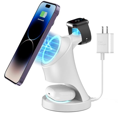 3 in 1 Charging Station for Apple Devices 18W Fast Mag-Safe Charger Stand Magnetic Wireless Charger Station for iPhone16 15 14 13 12 Pro/Pro Max/Plus/Mini AirPods