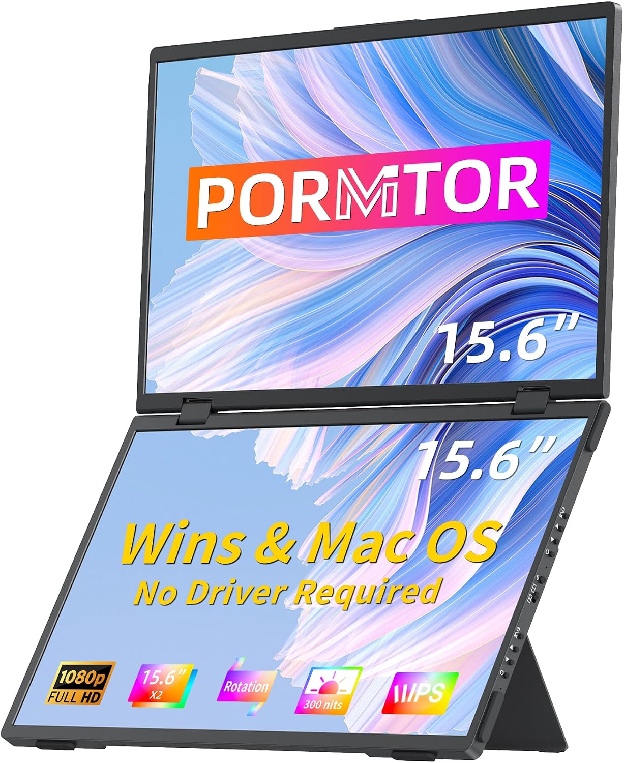 Laptop Screen Extender,15.6" Dual Monitors (Wins/Mac) Folding Stacked Portable Dual Monitor, USB C Travel Extended Computer Display with Triple Portable Monitor for Laptop PC Windows Mac