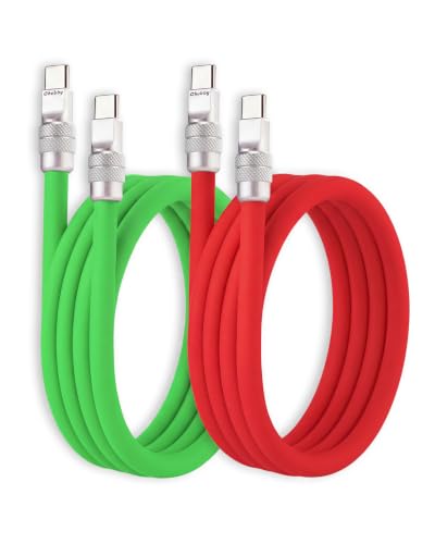 chubbycable Couple Chubby 2-Pack 240W USB C Cable Extra Thick Silicone Fast Charging Cable Compatible with iPhone 17-15 Series iPad Galaxy Series, Green+Red, Type-C to Type-C, 3.3FT