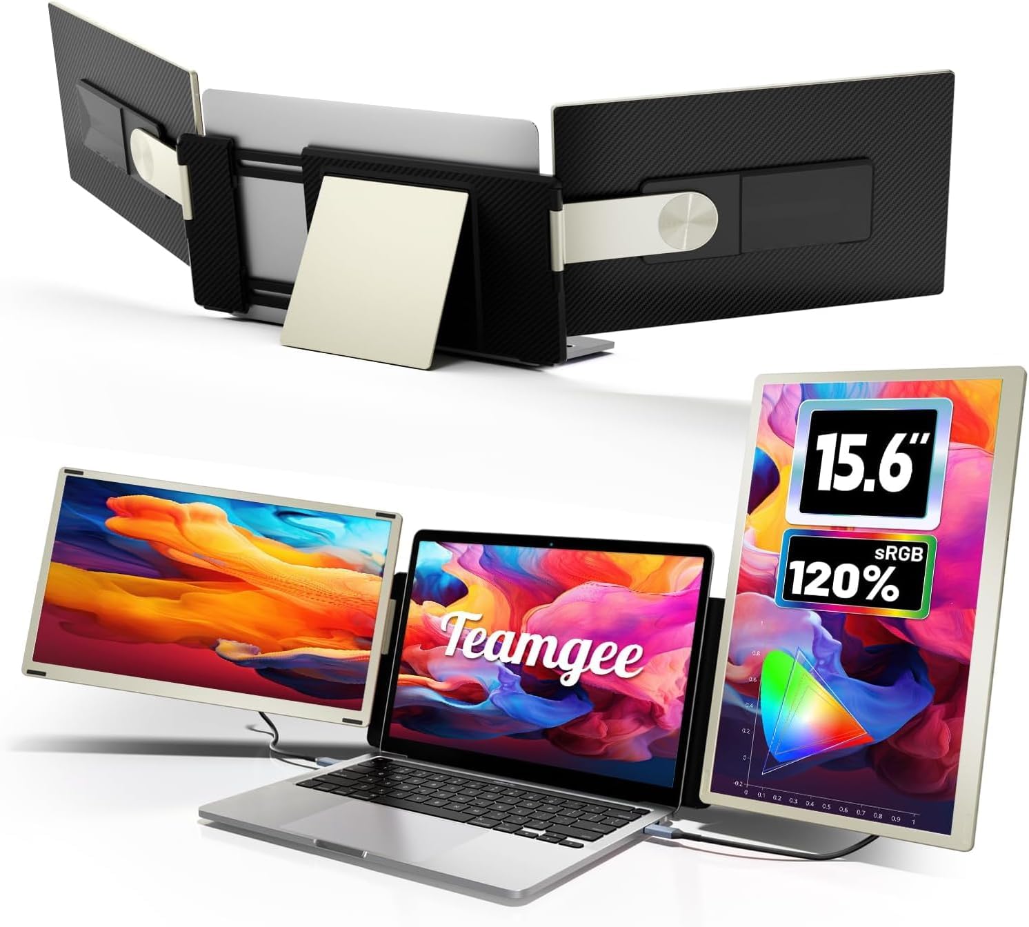 Teamgee 15.6" Laptop Screen Extender | Portable Monitor for 13-17 Mac/Windows Laptops | 120% sRGB FHD, Metal Stand, 235 Rotation, Ideal for Hybrid Work