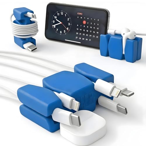 4pk Weighted Cord Holder for Nightstand - Phone Charger Cable Management for Travel - Phone Accessory Stocking Stuffers for Adults - Multipurpose Gift for Home, Office, Blue