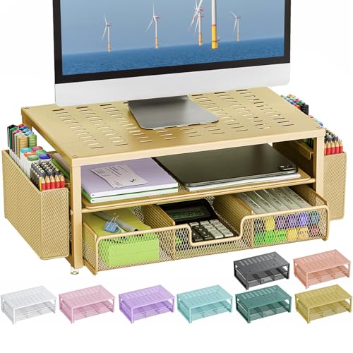 gianotter Monitor Stand with Drawer (Gold)