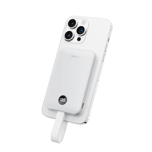iWALK Magnetic Portable Charger 10000mAh: Qi2 Certified 15W Wireless Power Bank 30W Fast Charging with USB-C Cable, Battery Pack with LED Display for iPhone 16/15/14/13/12 Series, Samsung Galaxy S24