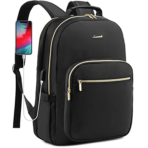 LOVEVOOK Laptop Backpack Purse for Women, Work Travel Computer Bags, Quilted Casual College Daypack with USB Port, Fit 15.6 Inch Laptop, Black