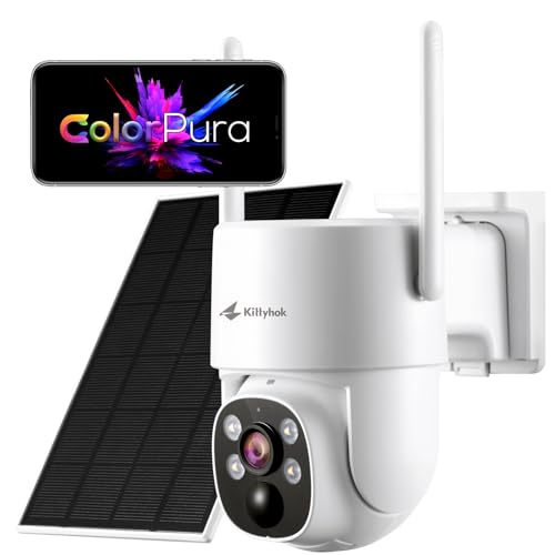 Kittyhok ColorPura PTZ Solar Security Camera Outdoor Wireless, Pro True Color Night Vision, Solar Powered, 2K FHD, Human Detection, 2 Way Audio, IP66 Weatherproof, Local Recording for Home Security