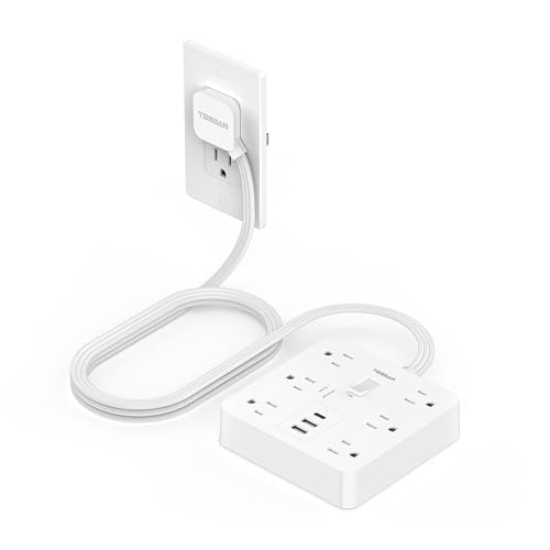 Surge Protector Power Strip with1700 Joules Protection, TESSAN 5FT White Extension Cord with 6 AC Outlets, 3 USB Ports(1 USB C), Multiple Outlets Flat Plug Power Strip, for Home Office Dorm