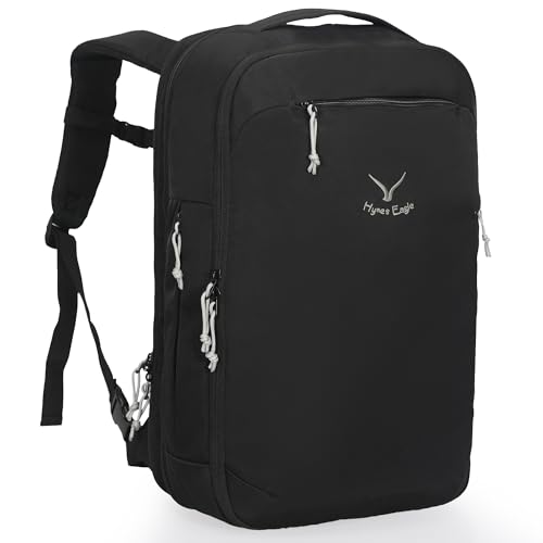 Hynes Eagle TSA Friendly Travel Backpack for Men Women Carry on Backpack 40L Flight Approved Laptop Backpack for 17 inches Compressible Weekender Bag Overnight Backpack Jet Black