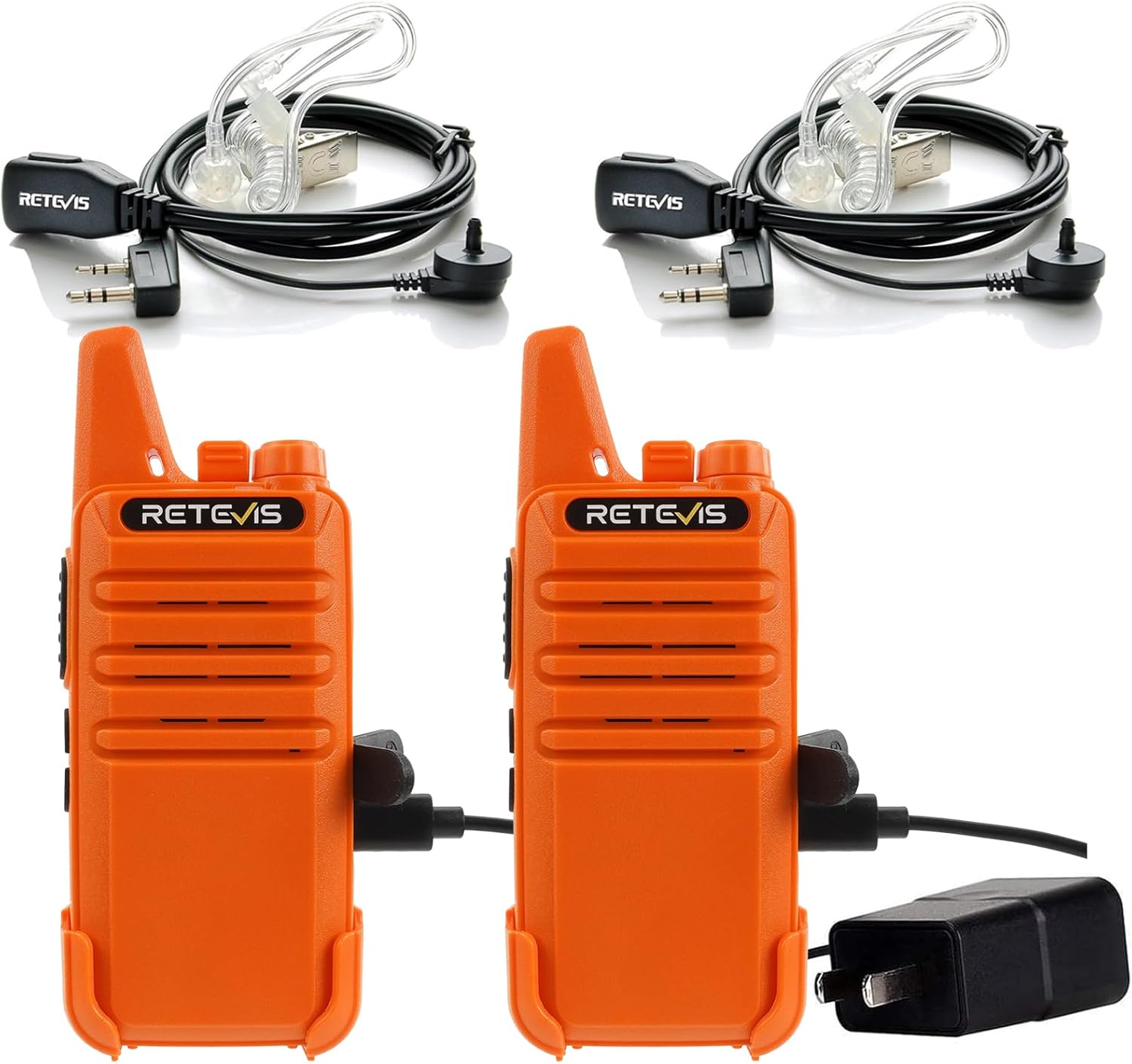 Retevis RT22 Walkie Talkies, Portable Two Way Radio Long Range Rechargeable, Mini Walkie Talkies with Earpiece, VOX Handsfree, Type-C Charging for Family Outdoor Camping Driving(2 Pack, Orange)