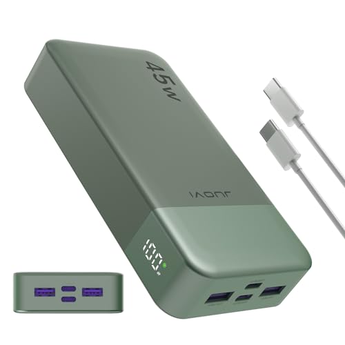 Power Bank, 20000mAh 45W Portable Charger, PD3.0 QC4.0 Fast Charging with LED Display, 2 USB-C, 2 USB-A, Battery Pack for iPhone 15 14 13 Series, MacBook, Galaxy, iPad, and More (Green)